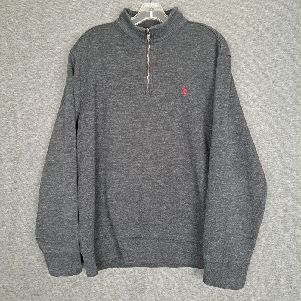 Polo Ralph Lauren Sweater XL Mens Gray 1/4 Zip Pullover Preppy 51" Chest
